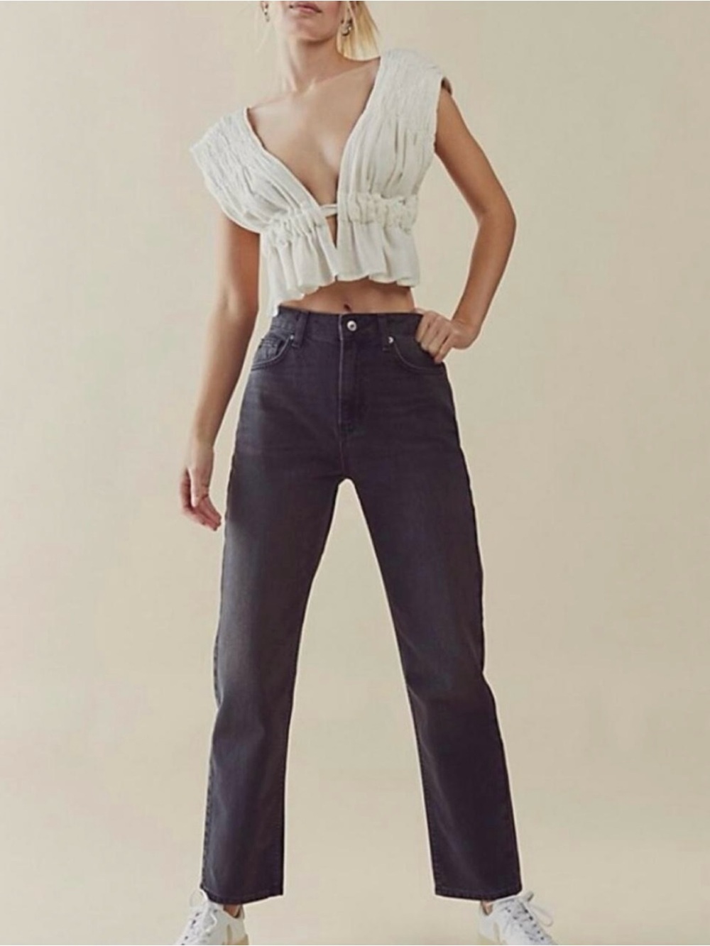 Free People We the Free Pacifica High Rise Slim Straight Leg Black Jeans